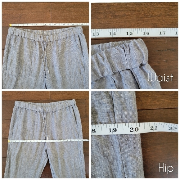 Saks Fifth Avenue Cropped Linen Pull-On Straight Leg Pants Women's L Gray Blue - Picture 8 of 10